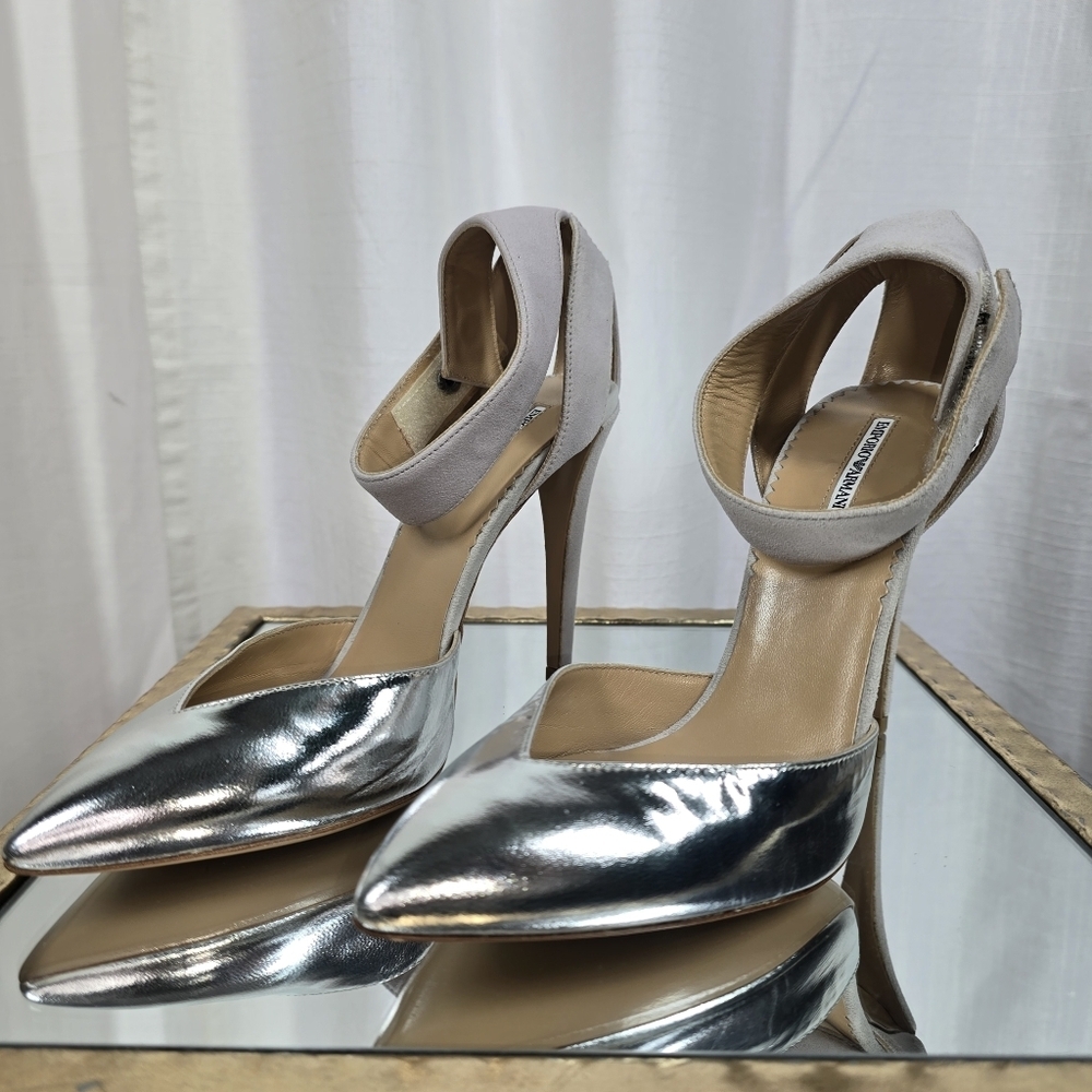 Emporio Armani Metallic Silver Leather Heels - Picture 11 of 15